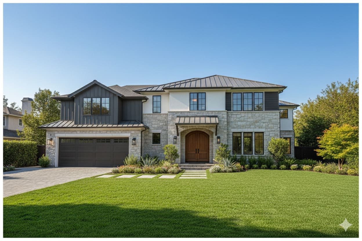 casa-blanca-con-detalles-gris-cochera