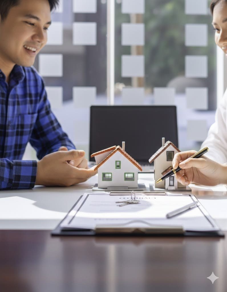 Agente inmobiliario vendiendo una casa